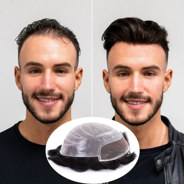 Human Hair Mono Top PU Around Lace Front Hair Systems