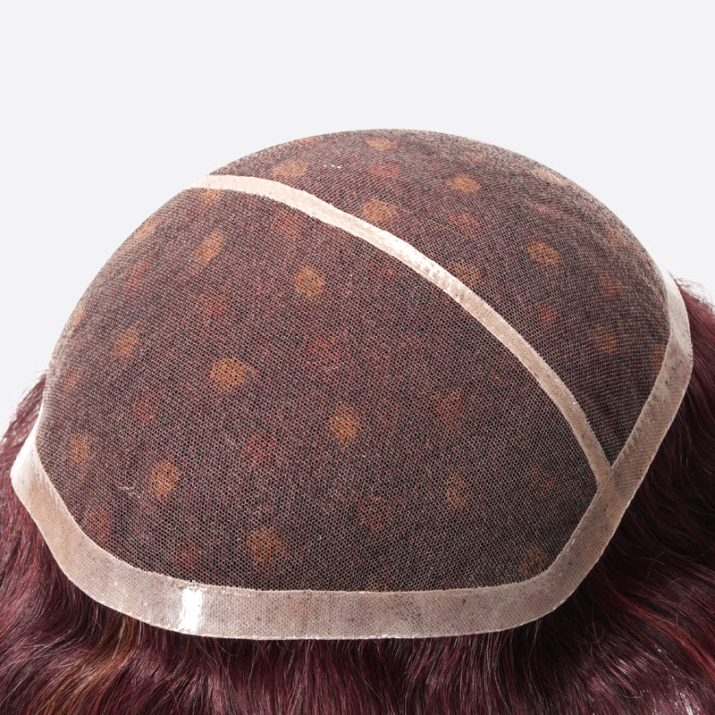 Burgundy Highlight Toupee Is French Lace Custom Toupee