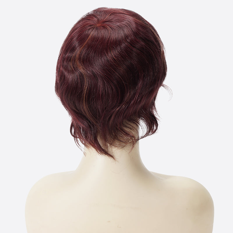 Burgundy Highlight Toupee Is French Lace Custom Toupee