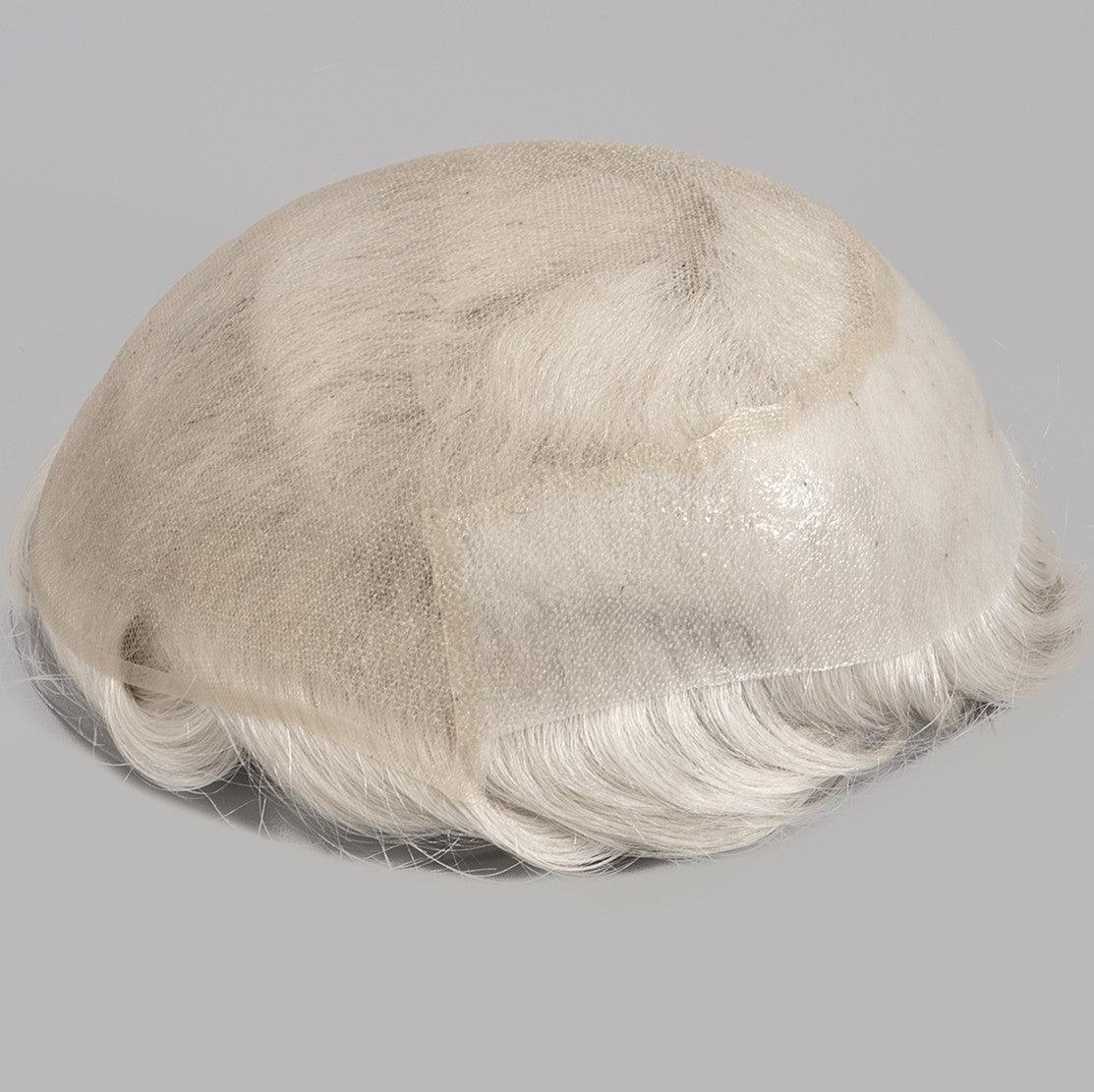 European Hair #60 Grey Color French Lace With PU Back Toupee For Men