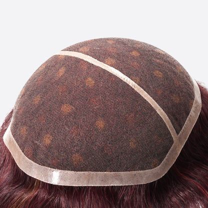 Burgundy Highlight Toupee Is French Lace Custom Toupee