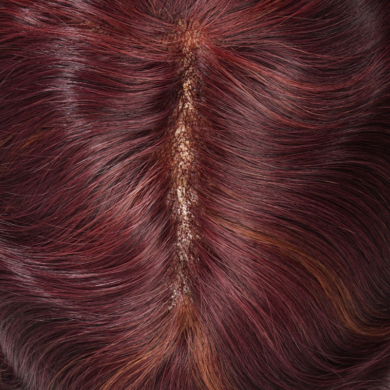 Burgundy Highlight Toupee Is French Lace Custom Toupee