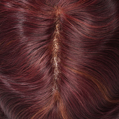 Burgundy Highlight Toupee Is French Lace Custom Toupee