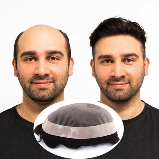 Royal (Fine Mono with PU Perimeter and Folded Lace Front Stock Hair System for Men)