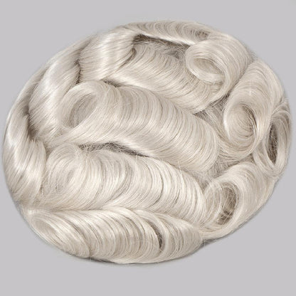 European Hair #60 Grey Color French Lace With PU Back Toupee For Men